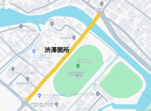 渋滞箇所を色付けした地図